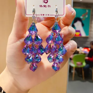 Wholesale 925 Silver Needle Exaggerated Crystal Earrings Simple Long Earrings