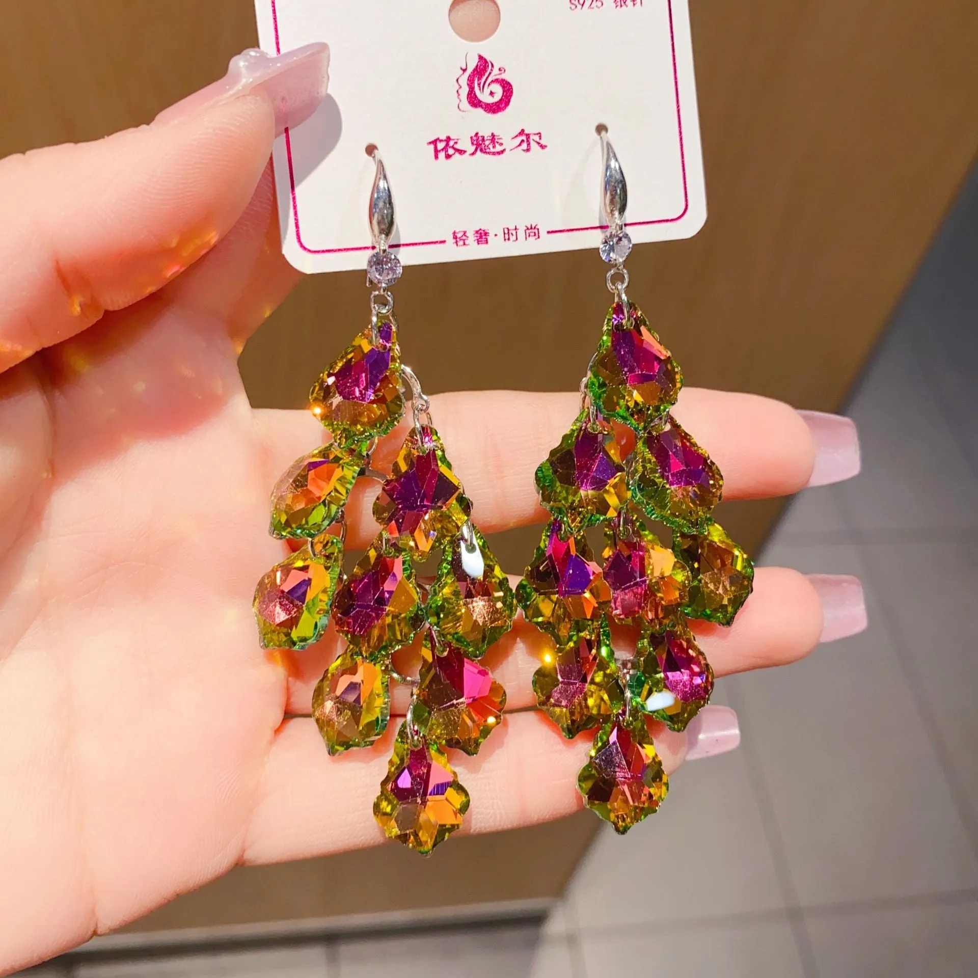 Wholesale 925 Silver Needle Exaggerated Crystal Earrings Simple Long Earrings