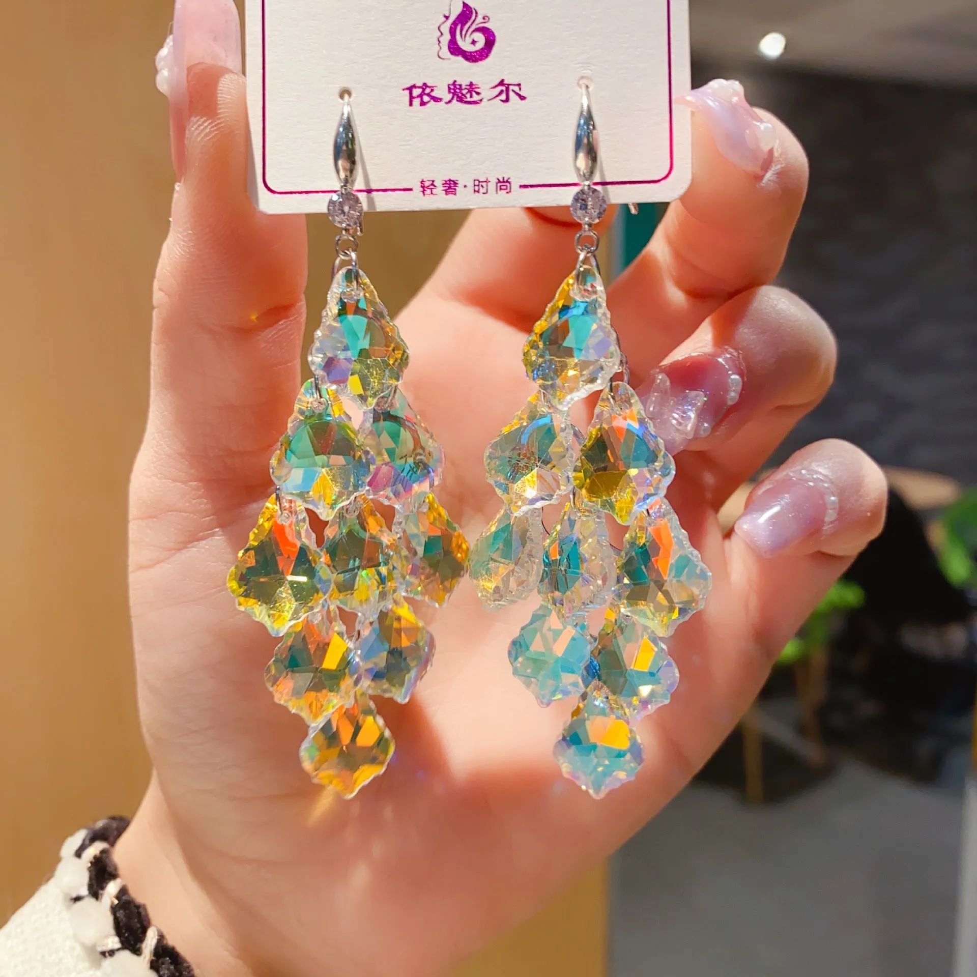 Wholesale 925 Silver Needle Exaggerated Crystal Earrings Simple Long Earrings