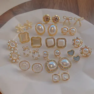 Wholesale 925 silver needle pearl vintage earrings