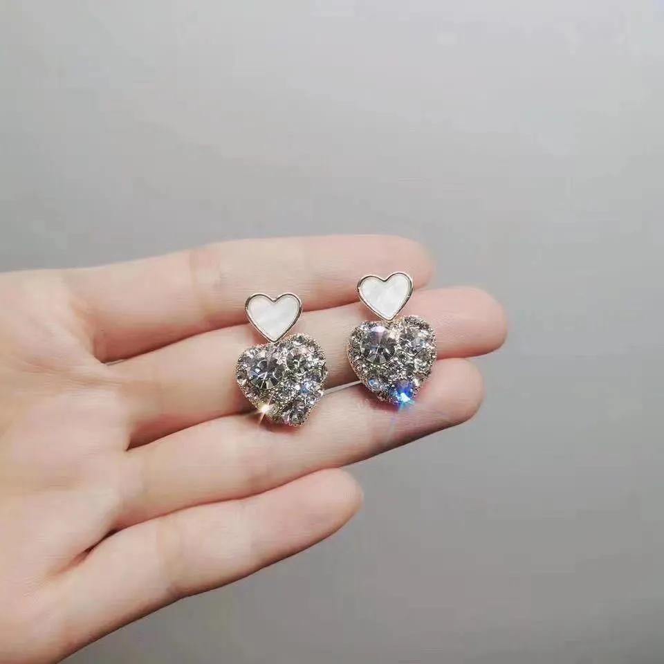 Wholesale 925 Silver Needle Pink Diamond Heart Female Earrings