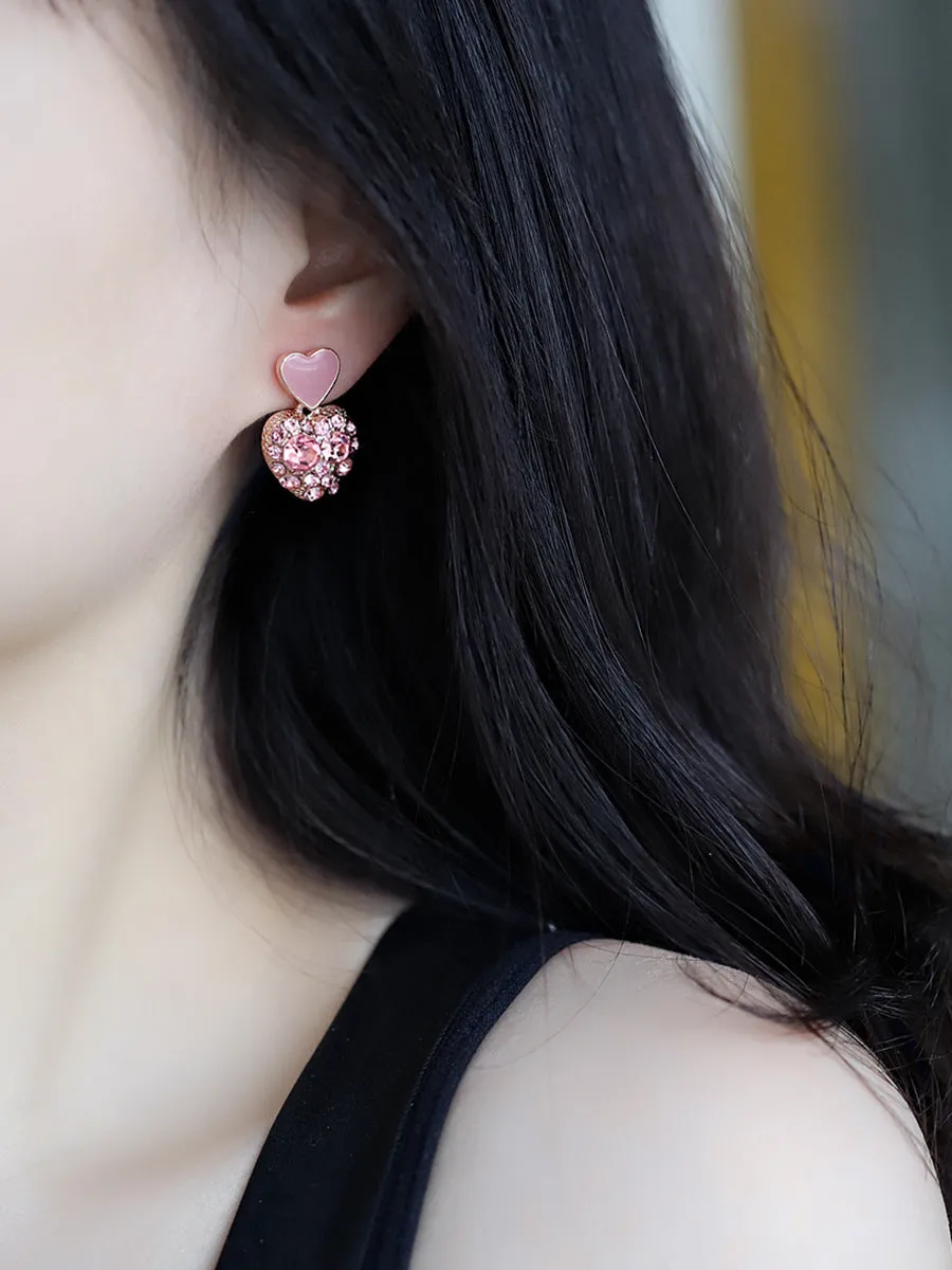 Wholesale 925 Silver Needle Pink Diamond Heart Female Earrings