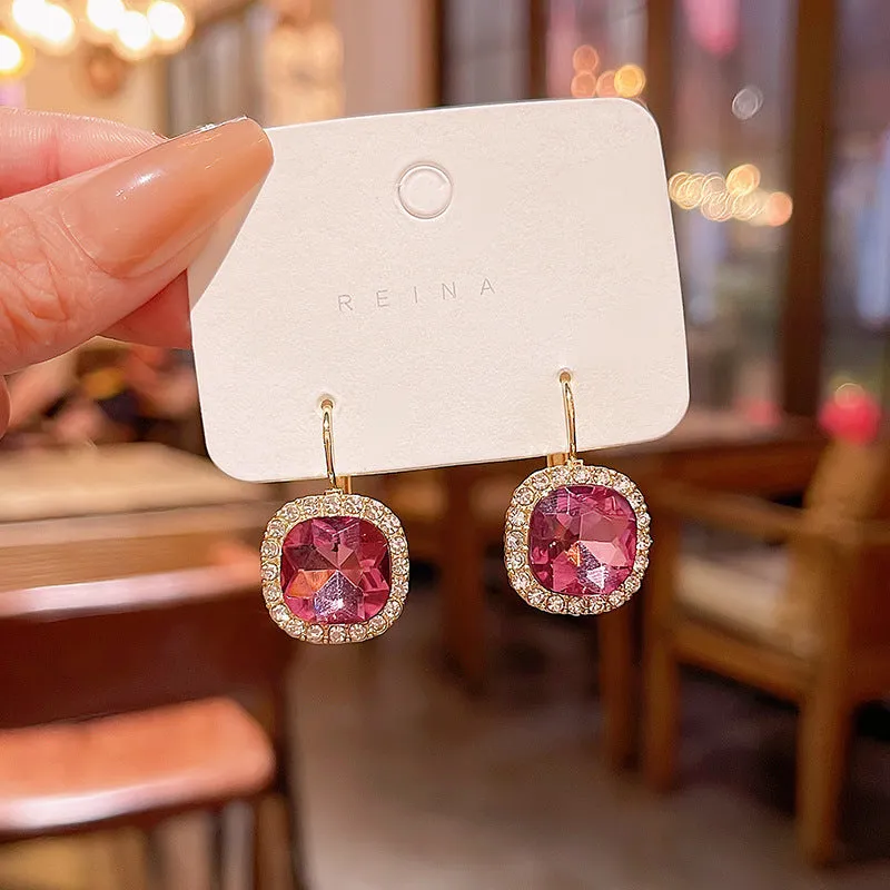 Wholesale 925 Silver Needle Super Sparkling Purple Crystal Alloy Earrings