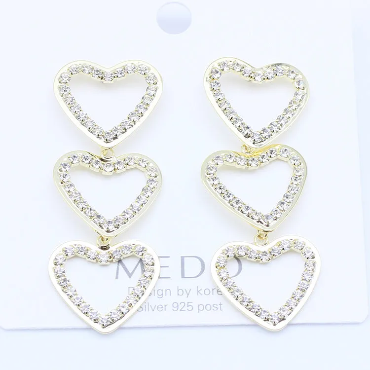 Wholesale 925 Silver Needle Sweet Hollow Diamond Love Earrings