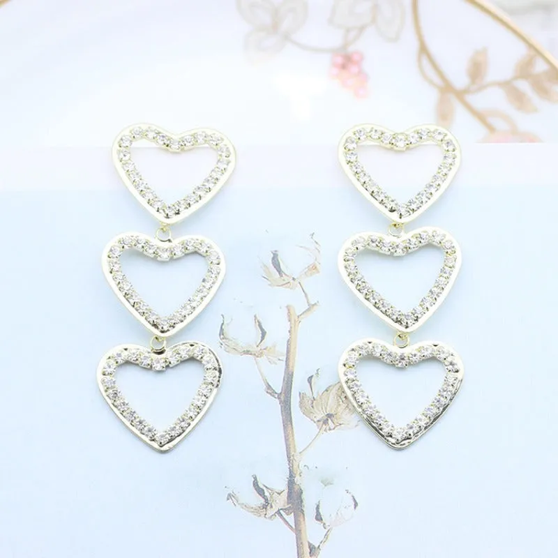 Wholesale 925 Silver Needle Sweet Hollow Diamond Love Earrings
