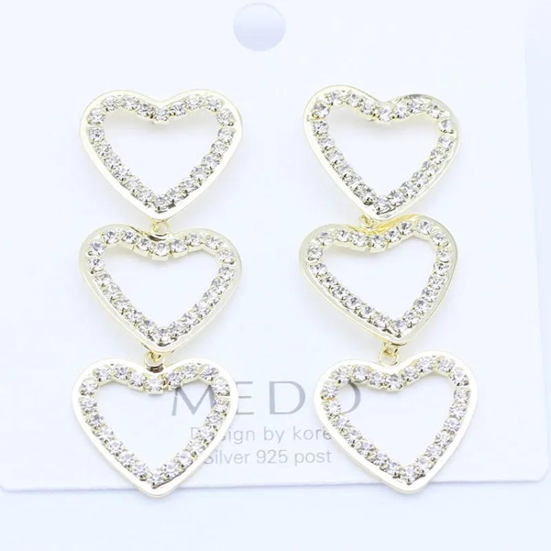 Wholesale 925 Silver Needle Sweet Hollow Diamond Love Earrings
