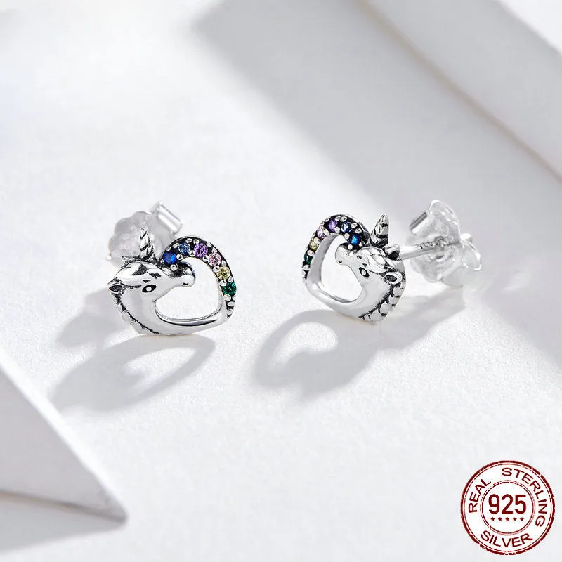 Wholesale 925 Sterling Silver Unicorn Colored Zircon Earrings
