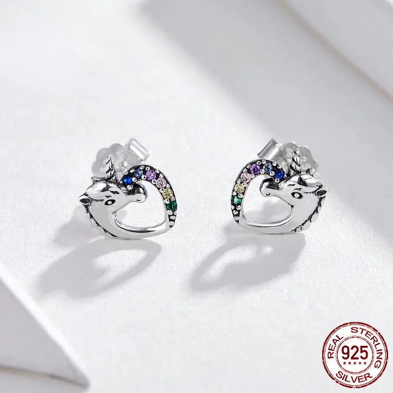 Wholesale 925 Sterling Silver Unicorn Colored Zircon Earrings