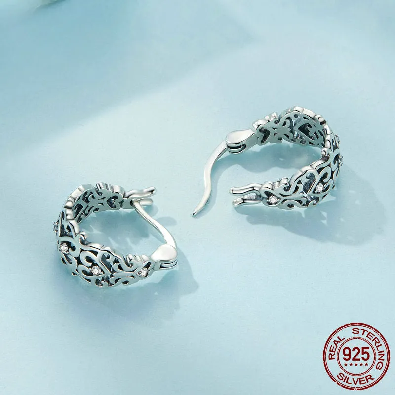 Wholesale 925 Sterling Silver Vintage Pattern Hollow Earrings