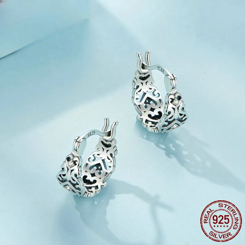 Wholesale 925 Sterling Silver Vintage Pattern Hollow Earrings