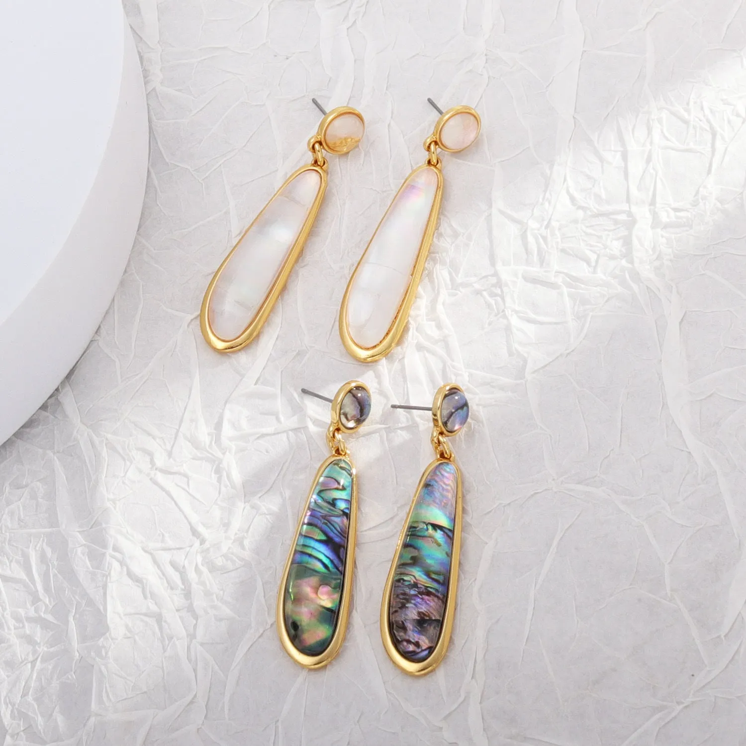 Wholesale Abalone Gold Plated Long Earrings