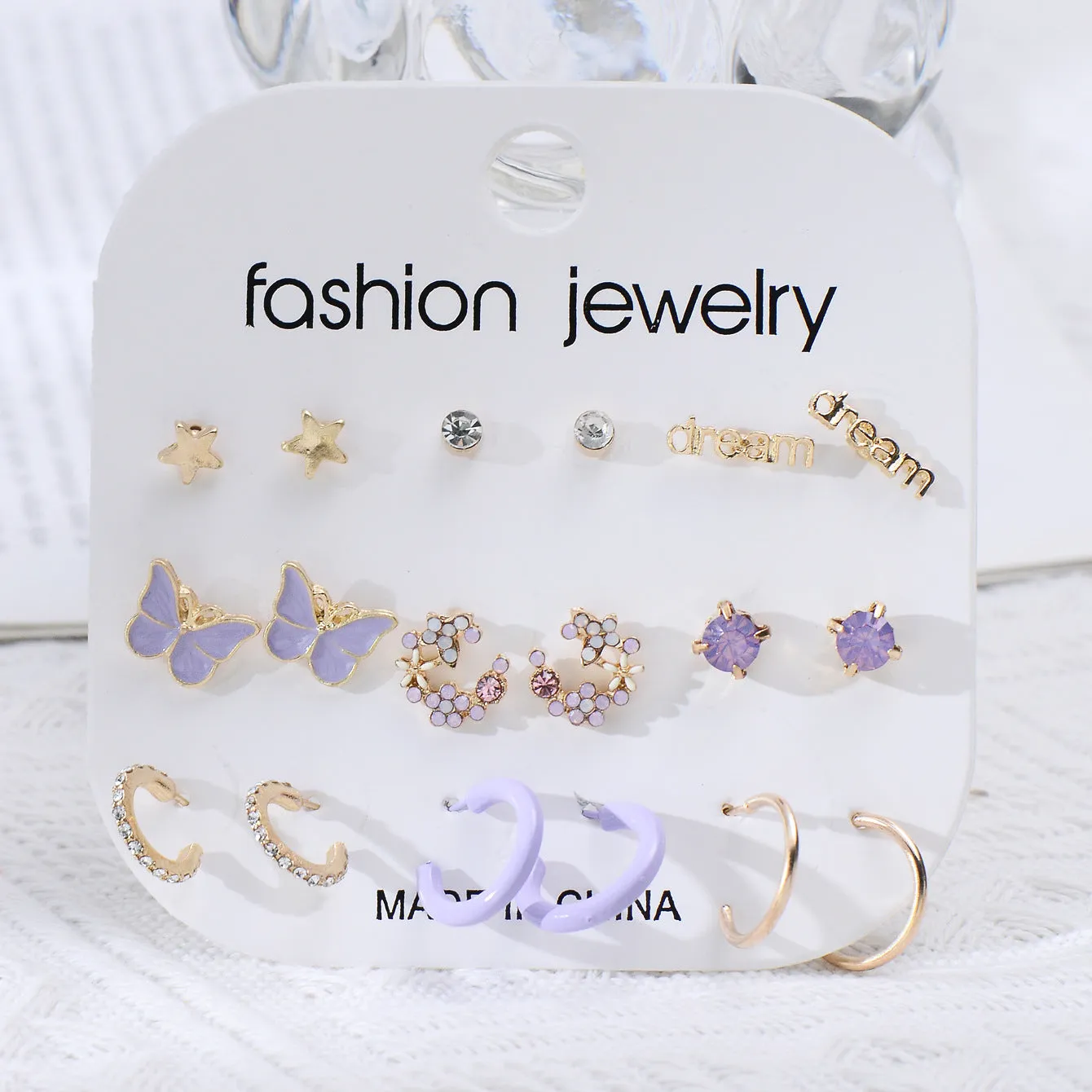 Wholesale Acrylic Butterfly Flower Love Earrings 9-piece Set