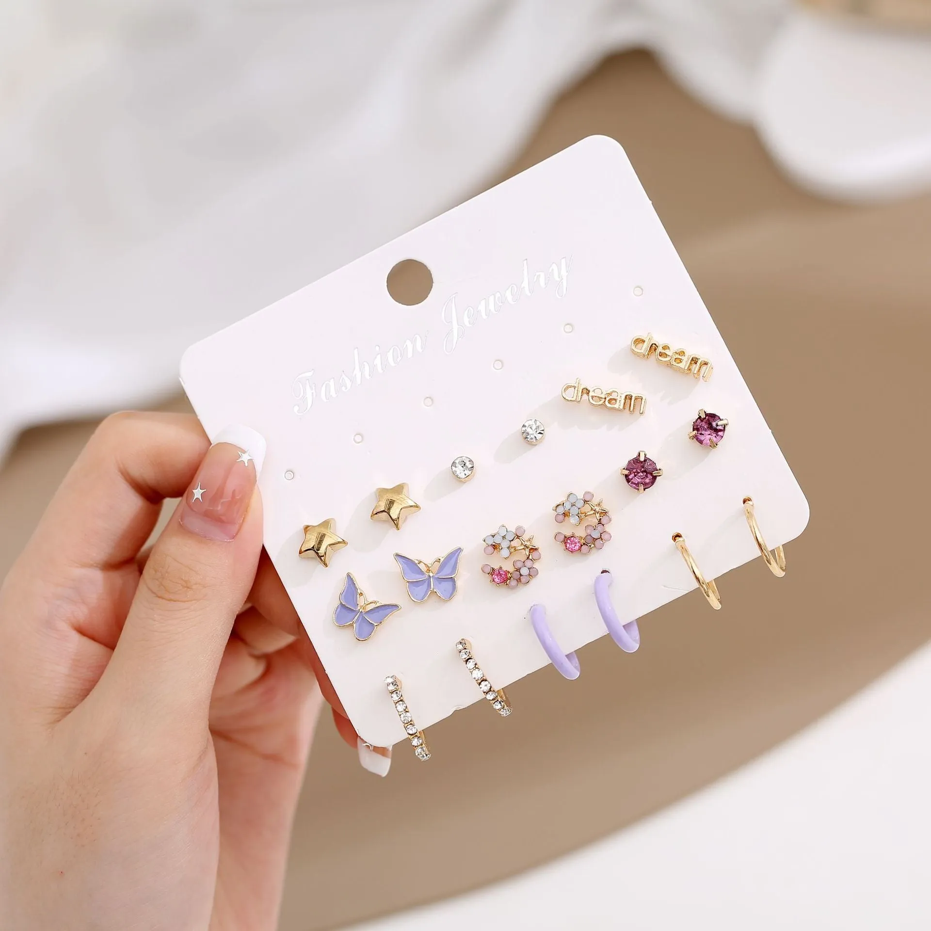 Wholesale Acrylic Butterfly Flower Love Earrings 9-piece Set