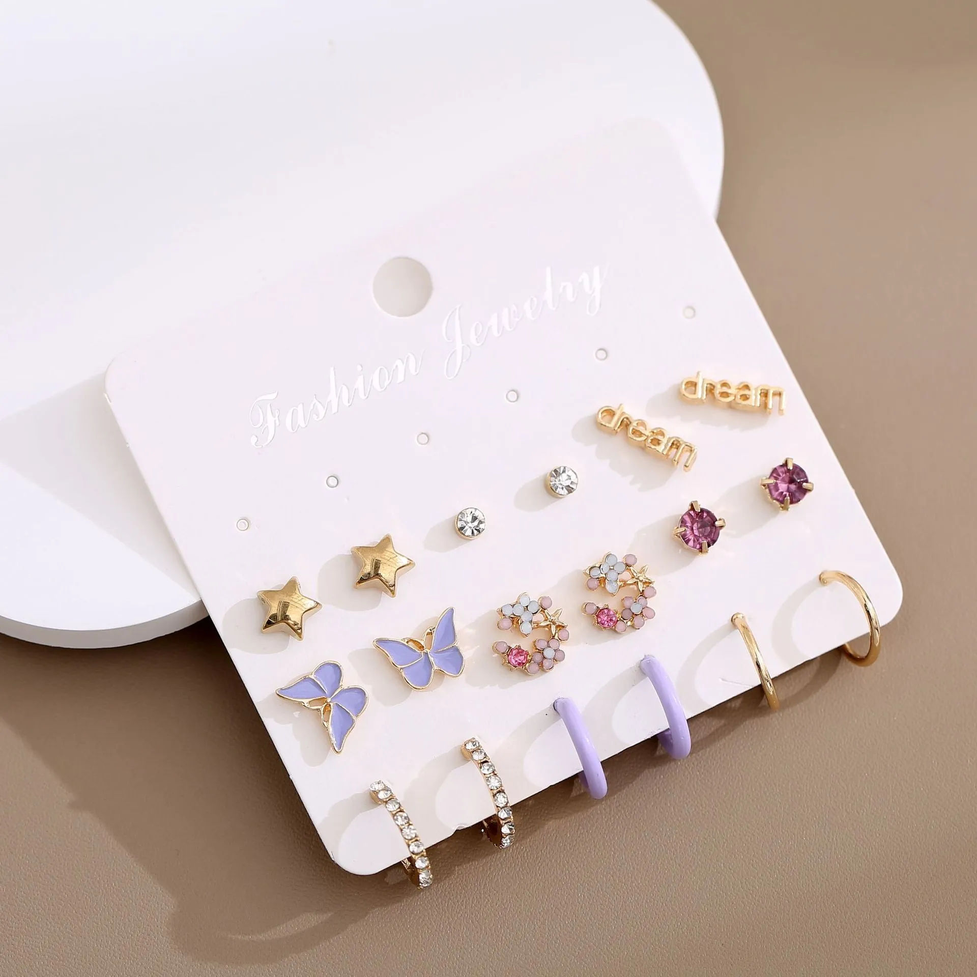 Wholesale Acrylic Butterfly Flower Love Earrings 9-piece Set