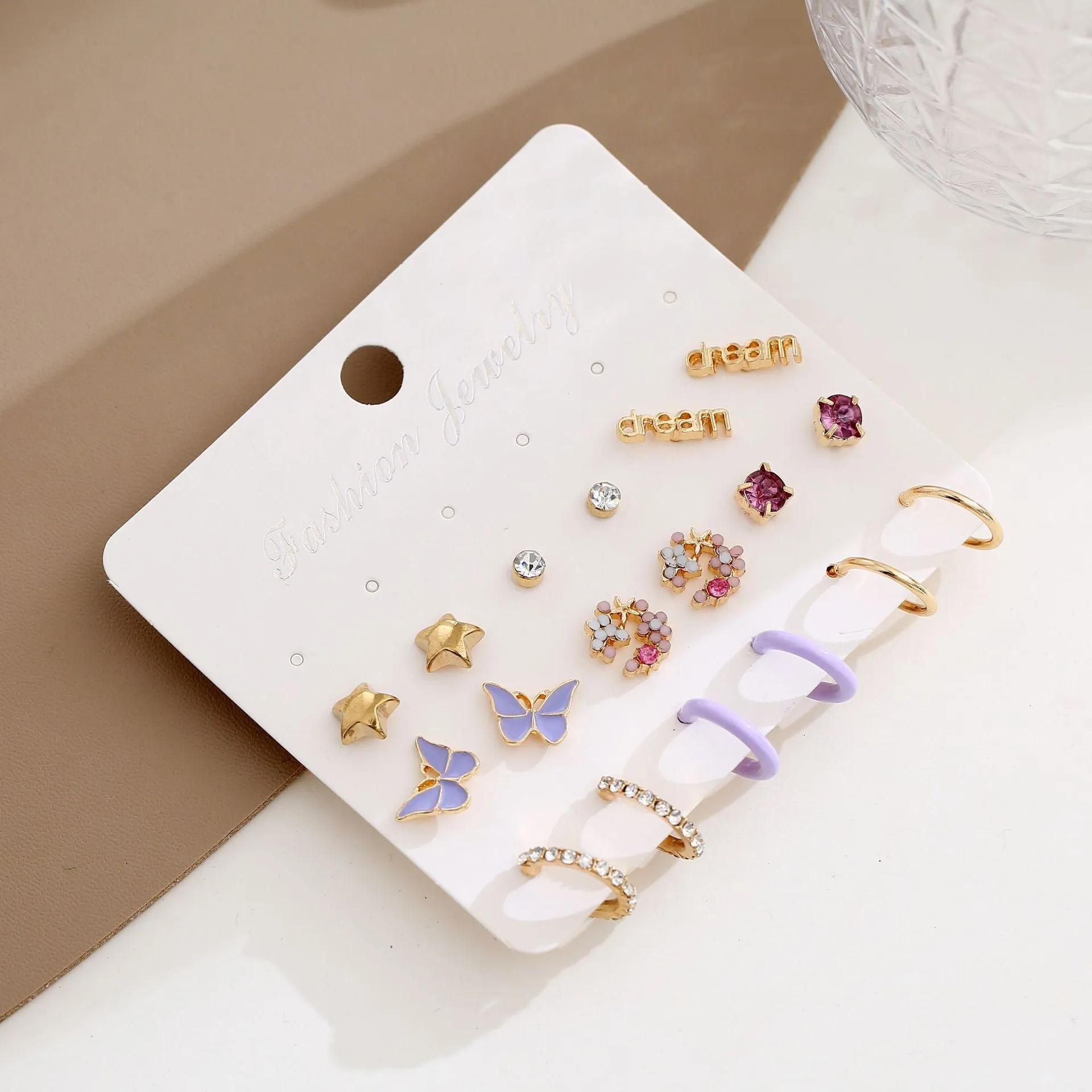 Wholesale Acrylic Butterfly Flower Love Earrings 9-piece Set