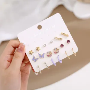Wholesale Acrylic Butterfly Flower Love Earrings 9-piece Set