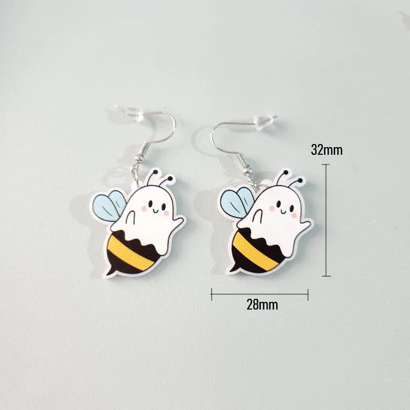 Wholesale Acrylic Cute Halloween Flower Pumpkin Bee Ghost Earrings