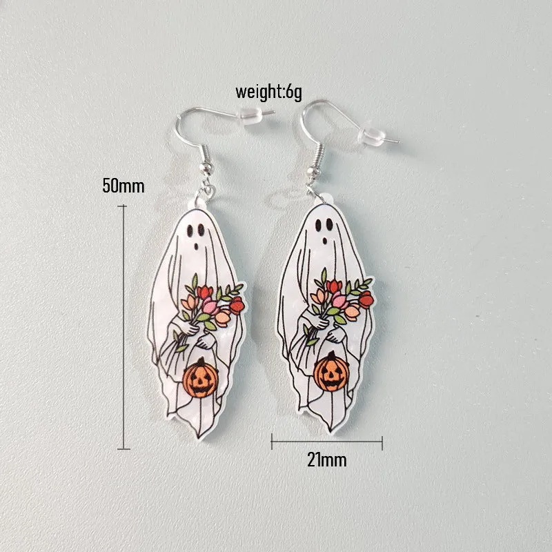 Wholesale Acrylic Cute Halloween Flower Pumpkin Bee Ghost Earrings