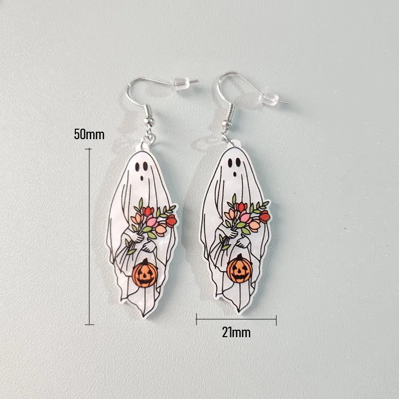 Wholesale Acrylic Cute Halloween Flower Pumpkin Bee Ghost Earrings