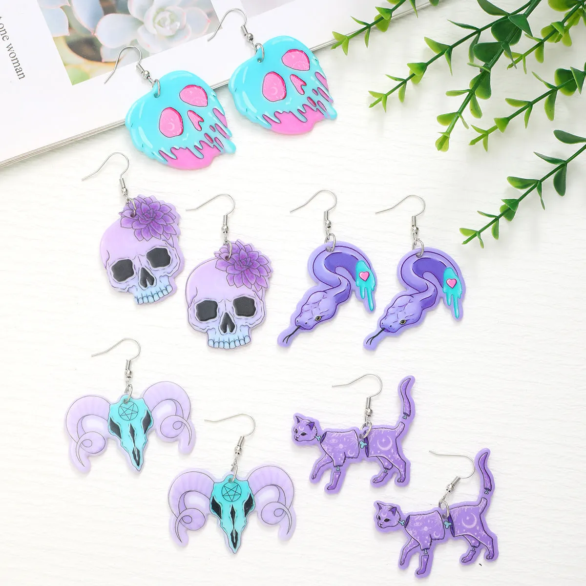 Wholesale Acrylic Devil Skeleton Color Kitten Earrings
