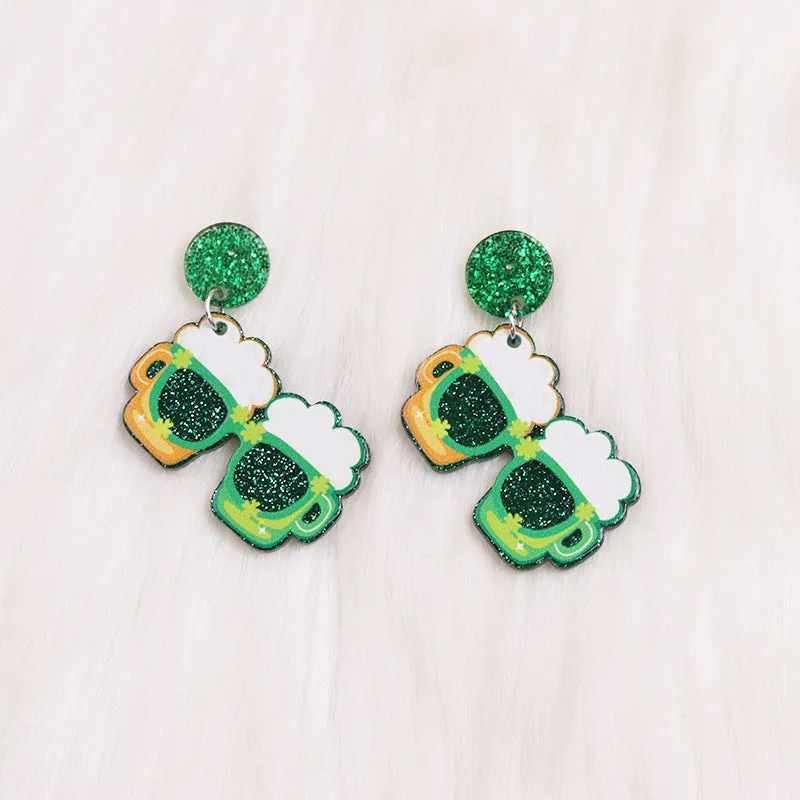 Wholesale Acrylic Earrings St. Patrick's Beer Festival Sunglasses Element Earrings
