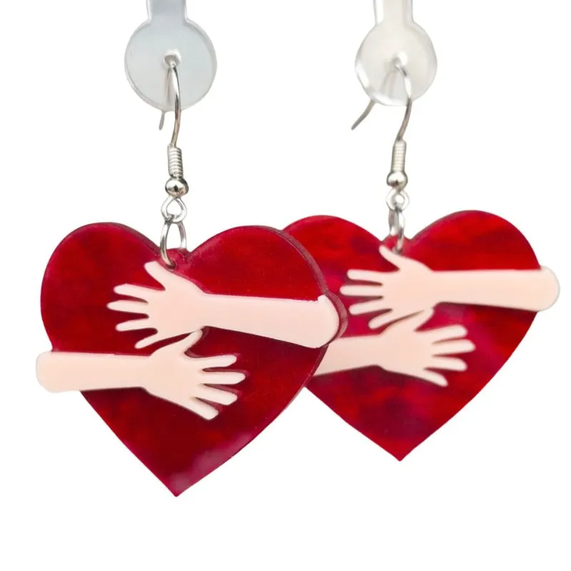 Wholesale Acrylic Love Valentine's Day Series Peach Heart Palm Hug Simple Retro Temperament Earrings