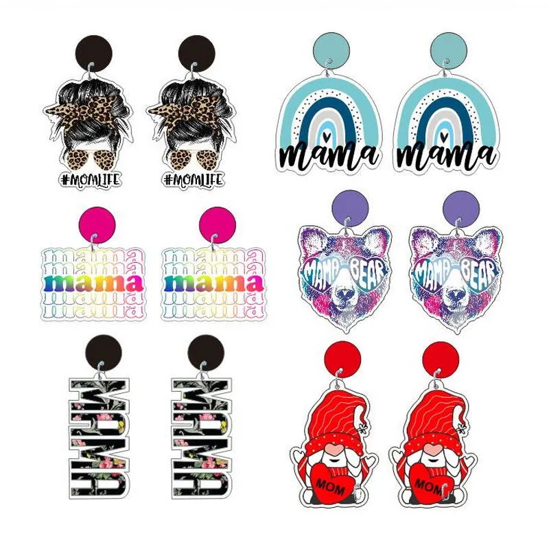 Wholesale Acrylic Mom Rainbow Earrings