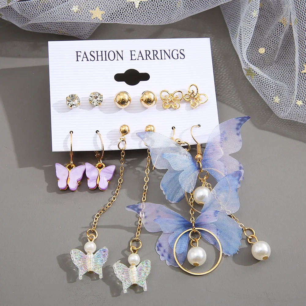 Wholesale Acrylic Pearl Butterfly Asymmetrical Earrings