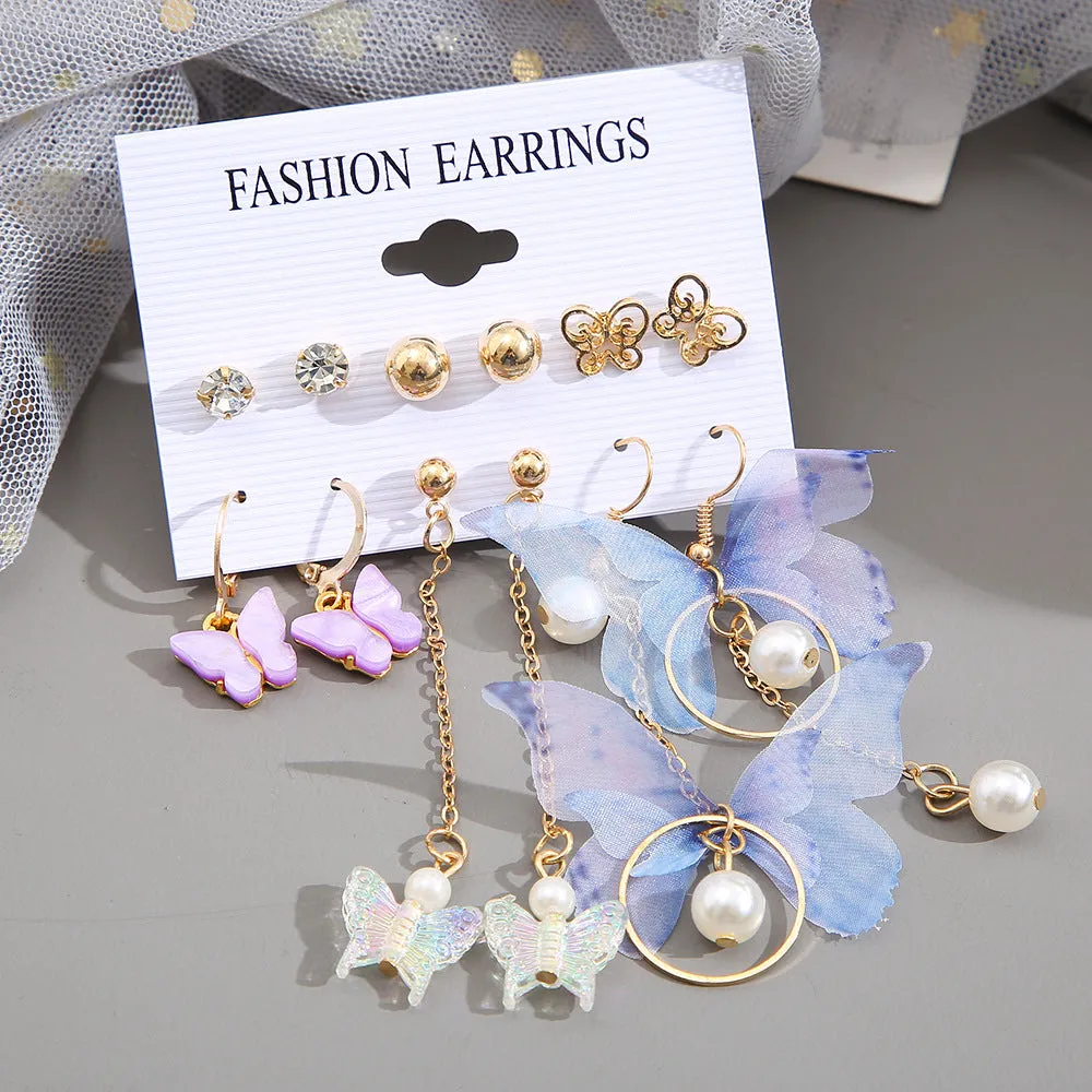 Wholesale Acrylic Pearl Butterfly Asymmetrical Earrings