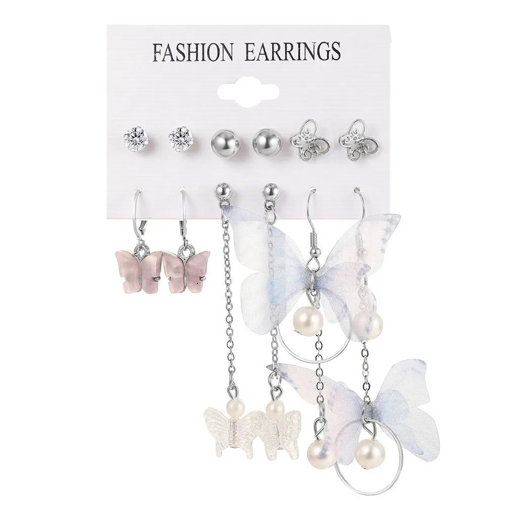Wholesale Acrylic Pearl Butterfly Asymmetrical Earrings