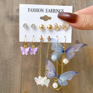 Wholesale Acrylic Pearl Butterfly Asymmetrical Earrings