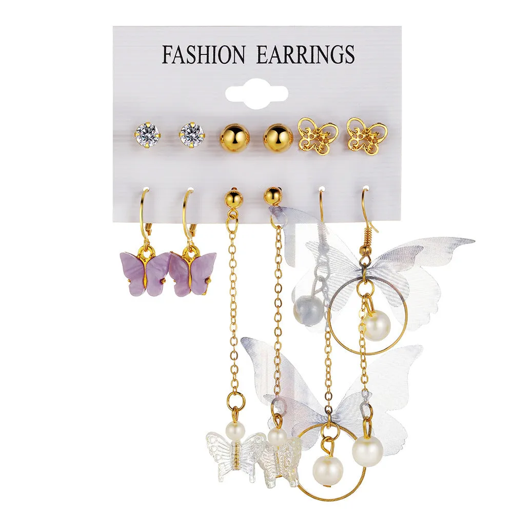 Wholesale Acrylic Pearl Butterfly Asymmetrical Earrings