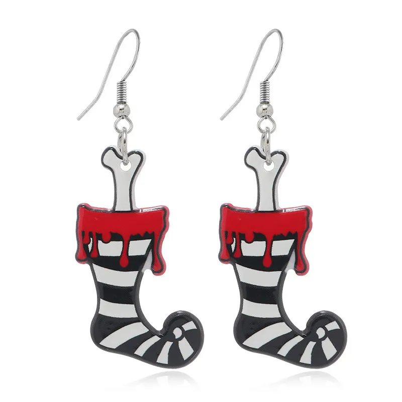 Wholesale Acrylic Reversible Vintage Fashion Halloween Socks Black Cat Earrings