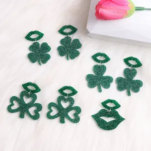 Wholesale Acrylic Saint Patrick Lip Clover Patchwork Earrings