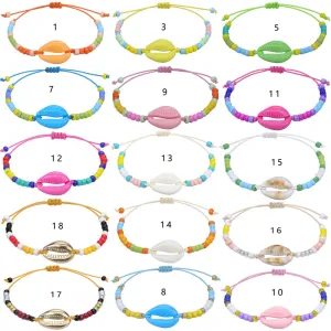 Wholesale Acrylic Seashell Colorful Rice Beads Woven Bracelet