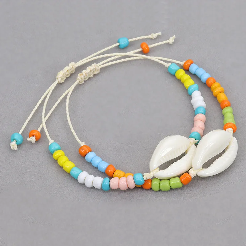 Wholesale Acrylic Seashell Colorful Rice Beads Woven Bracelet