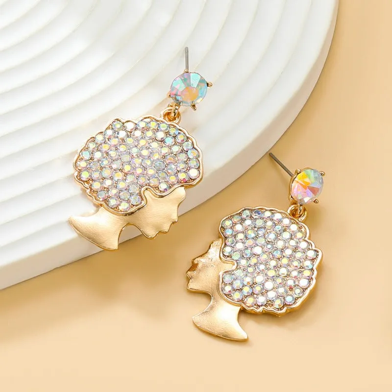 Wholesale Afro Curly Hair Full Diamond Earrings