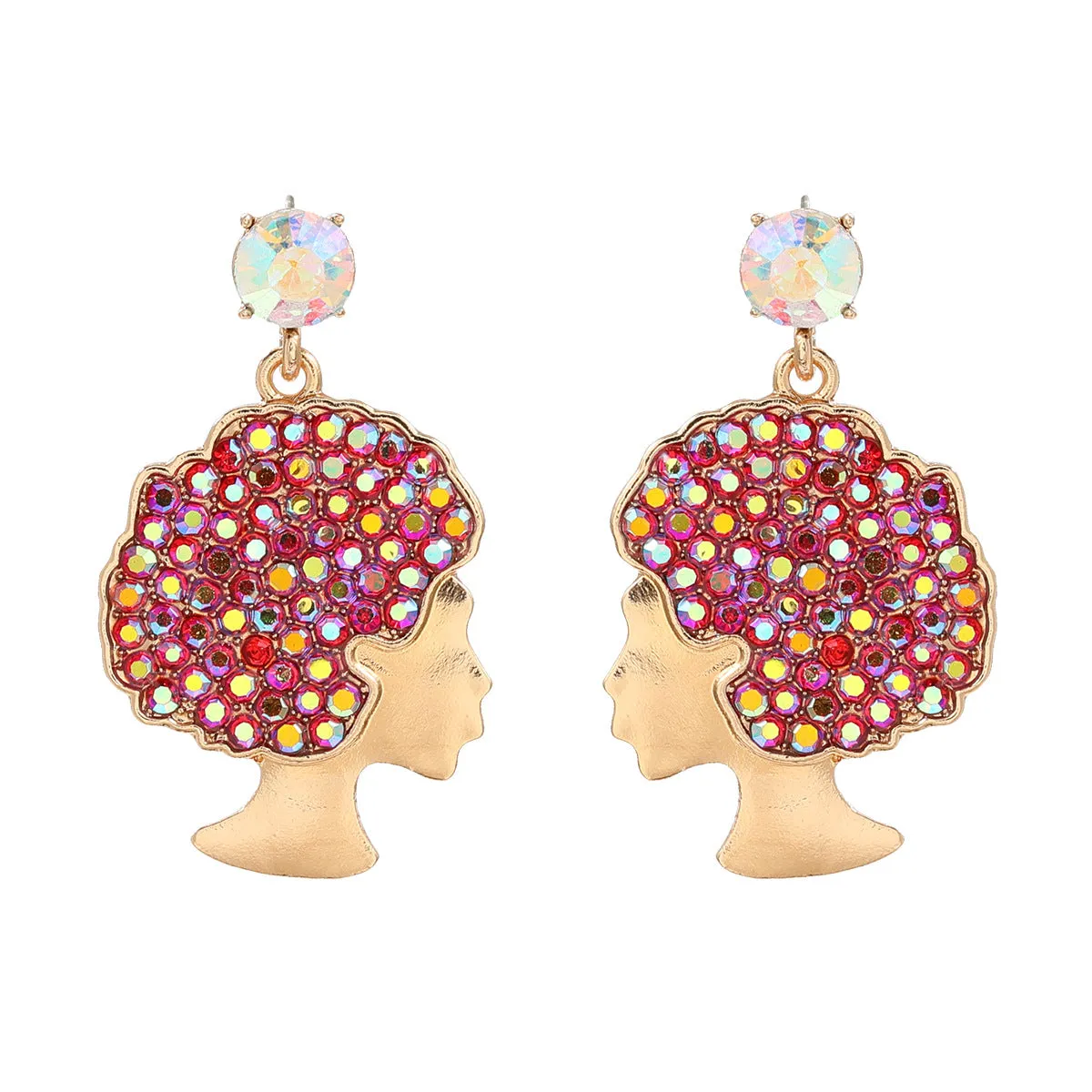Wholesale Afro Curly Hair Full Diamond Earrings