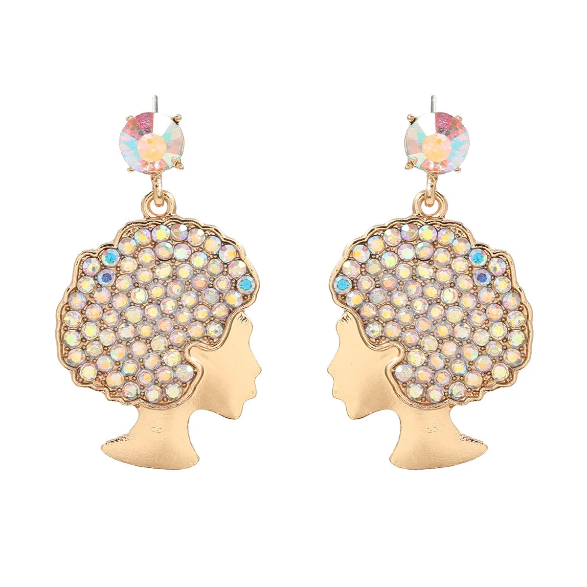 Wholesale Afro Curly Hair Full Diamond Earrings