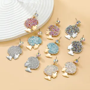 Wholesale Afro Curly Hair Full Diamond Earrings