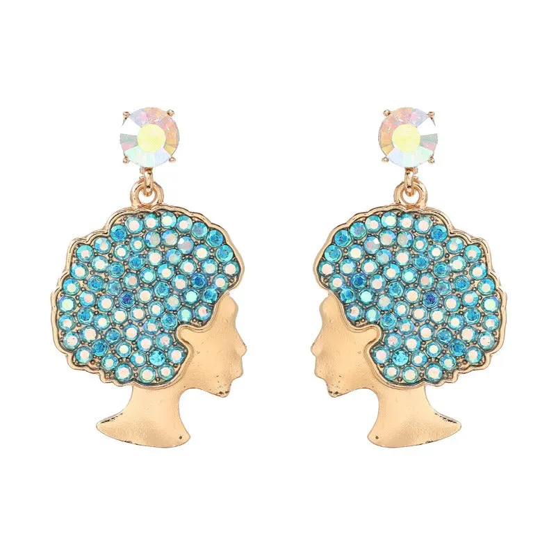 Wholesale Afro Curly Hair Full Diamond Earrings