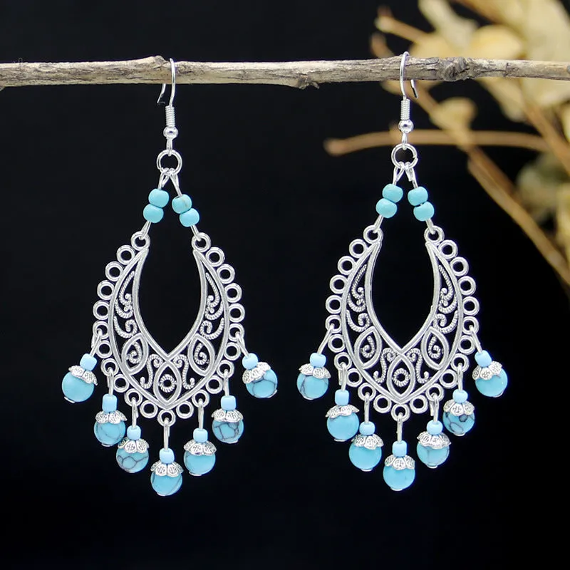 Wholesale All-match Vintage Turquoise Tassel Earrings
