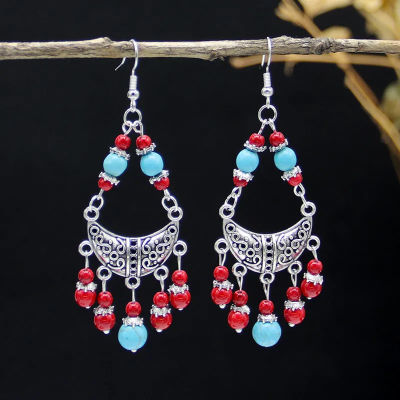 Wholesale All-match Vintage Turquoise Tassel Earrings