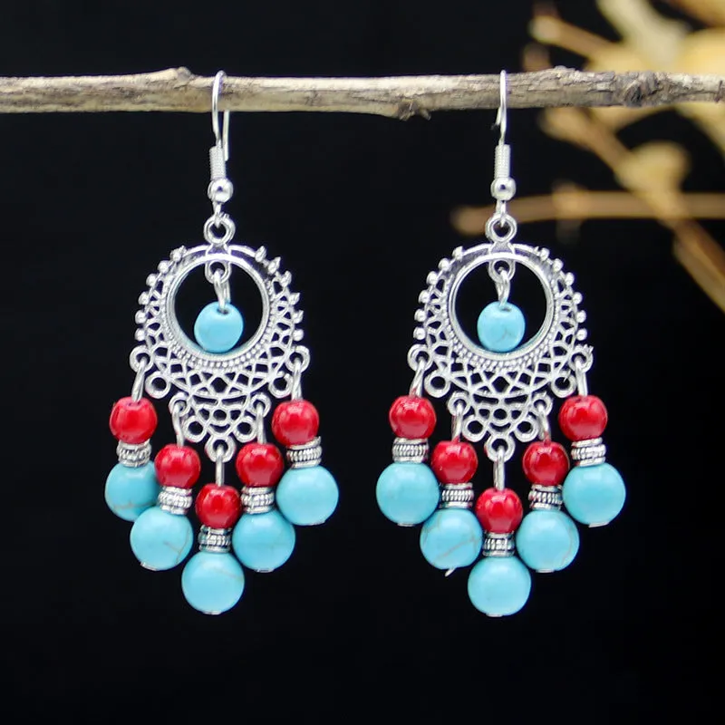 Wholesale All-match Vintage Turquoise Tassel Earrings