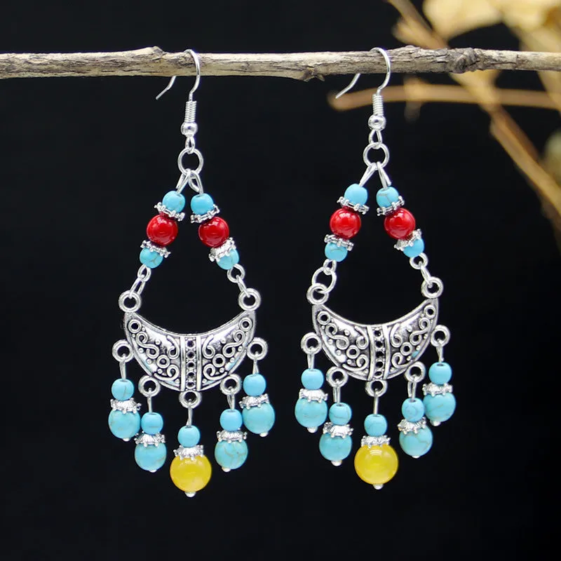 Wholesale All-match Vintage Turquoise Tassel Earrings
