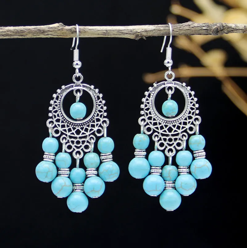 Wholesale All-match Vintage Turquoise Tassel Earrings