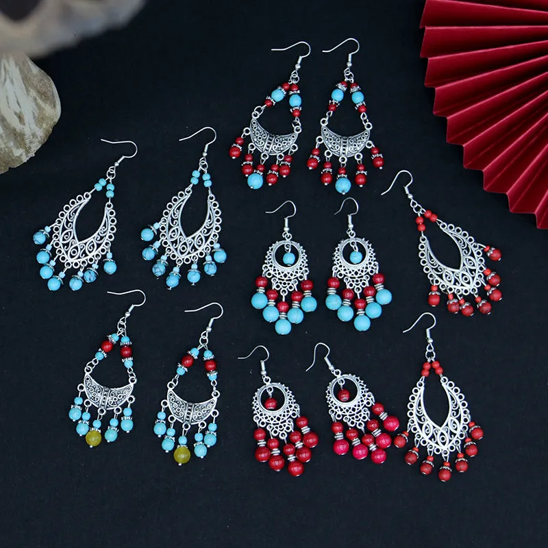 Wholesale All-match Vintage Turquoise Tassel Earrings