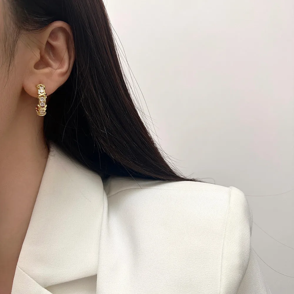Wholesale All-match Zircon Diamond Cross Two-color Earrings