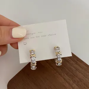 Wholesale All-match Zircon Diamond Cross Two-color Earrings