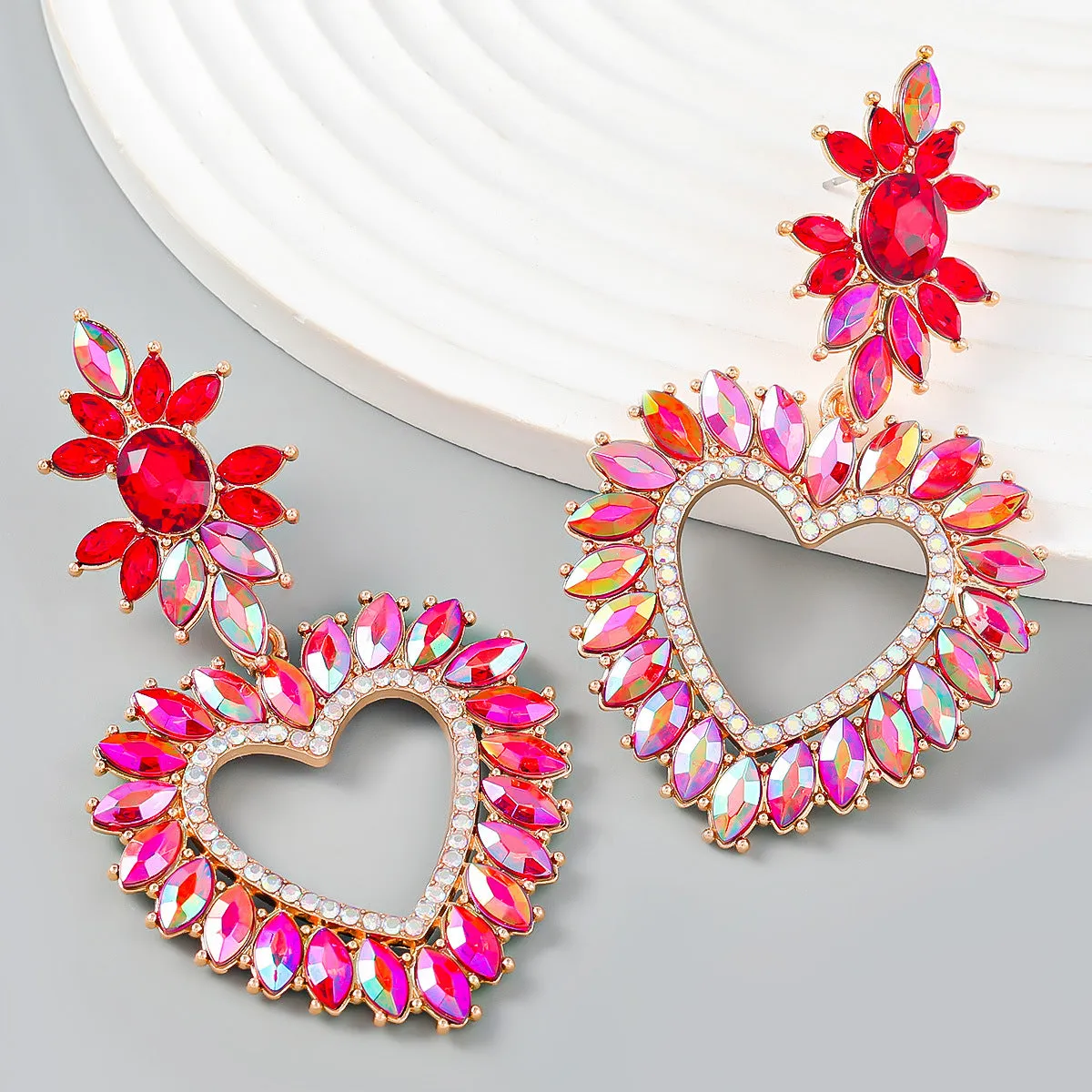 Wholesale Alloy Color Diamond Flower Love Shape Gemstone Earrings
